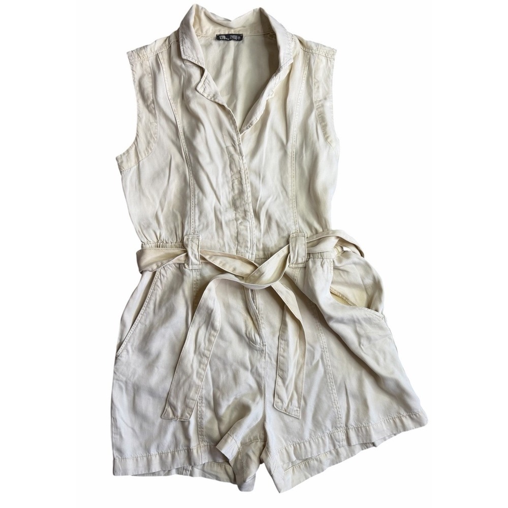 LTB Belted Utility Romper Womens Medium Cream Sleeveless‎ Shorts Jumpsuit